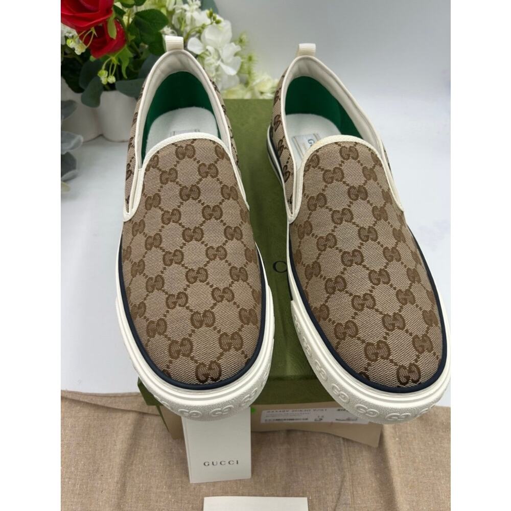 Men's Gucci tennis 1977 slip on sneakers GG canvas size 13 made in Italy - Picture 3 of 12